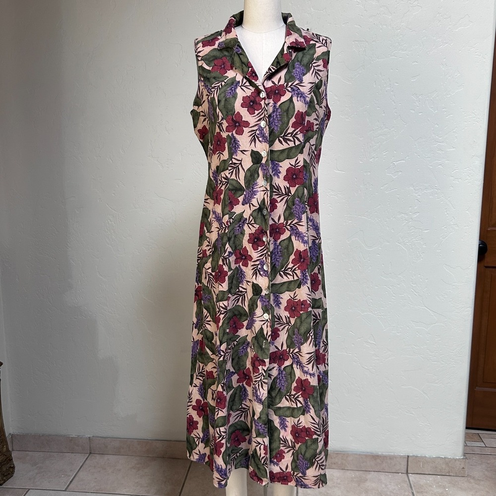 Vintage Silk Floral Maxi Dress M Whimsigoth Witchy Button Up Romantic Tie Back